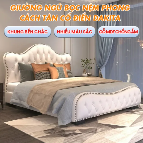 Giường Ngủ Bọc Nệm Da Cao Cấp Phong Cách Tân Cổ Điển Nội Thất DAKITA