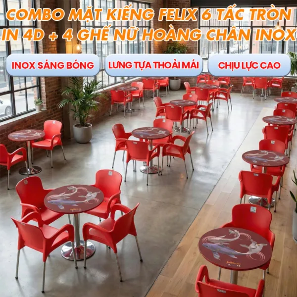 Combo Mặt Kiếng Felix 6 Tấc Tròn In 4D Và 4 Ghế Nữ Hoàng