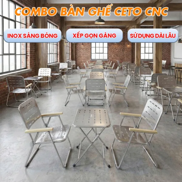 Combo Bàn Ghế Ceto CNC Inox Sáng Bóng Chịu Tải Trọng Cao