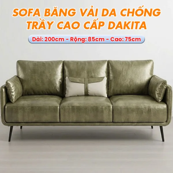 Sofa Băng Phòng Khách Vải Da Chống Trầy Cao Cấp DAKITA