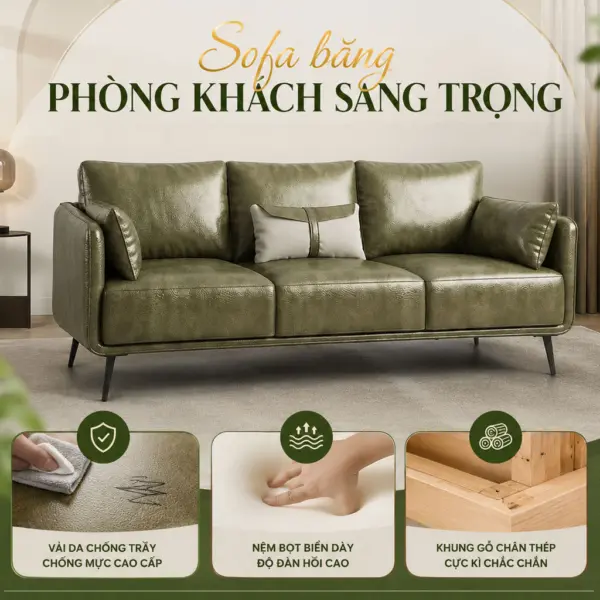 Sofa Băng Phòng Khách Vải Da Chống Trầy Cao Cấp DAKITA