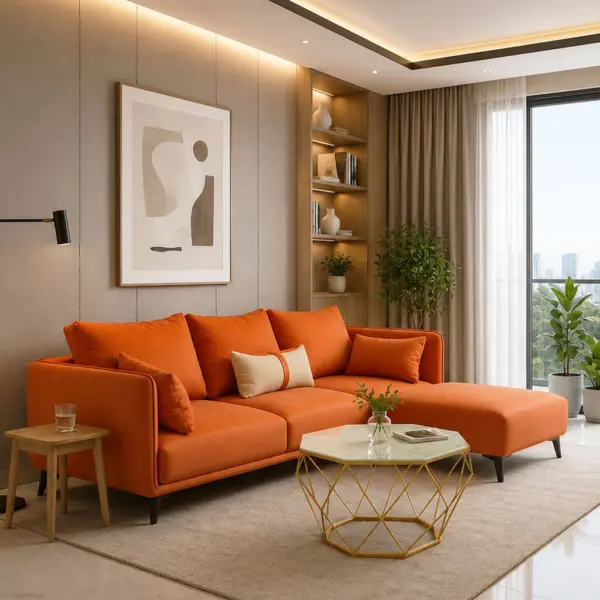 Sofa Băng Phòng Khách Vải Da Chống Trầy Cao Cấp - Màu Nỉ Cam