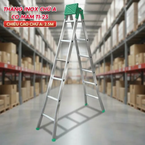 [Inox - Chữ A 2.5m] Thang Inox Mâm Chữ A Phổ Thông TI-25 - Loại Dày Cứng Cáp