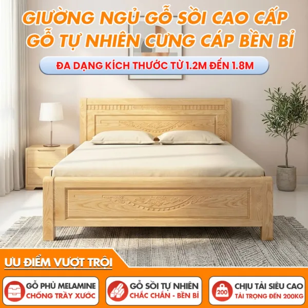 Giường Ngủ Gỗ Sồi Cao Cấp - Gỗ Tự Nhiên Cứng Cáp Bền Bi·
