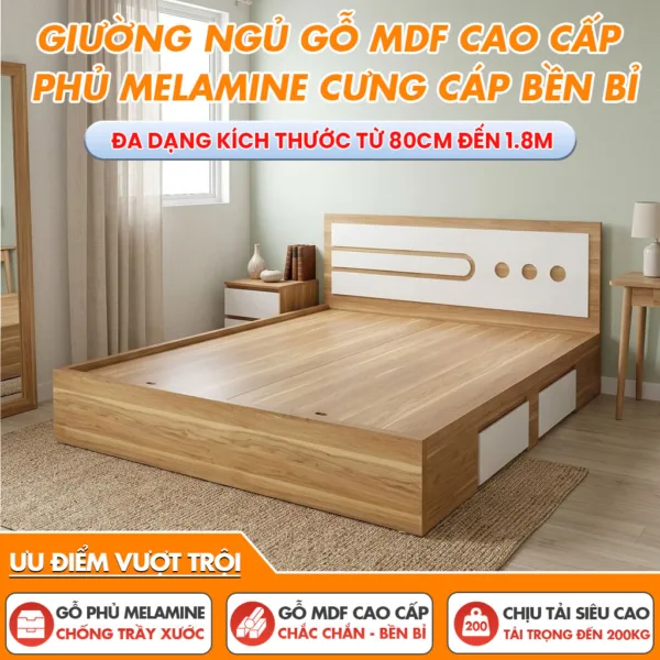 Giường Ngủ Gỗ MDF Cao Cấp Phủ Melamine - Cứng Cáp Bền Bỉ