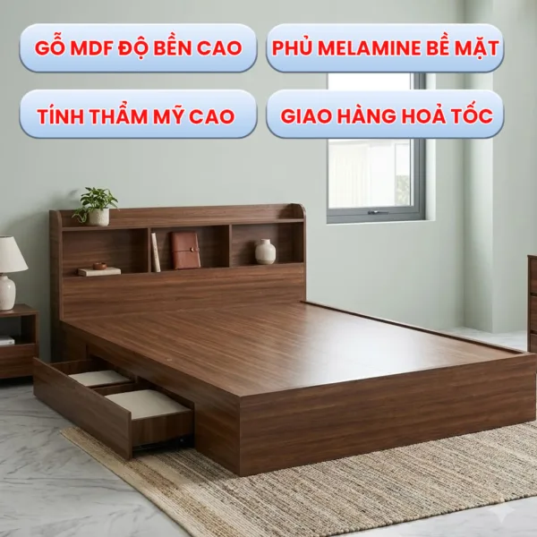 [Đủ Kích Thước  0.8-2m] Giường Ngủ Gỗ MDF Phủ Melamine Bền Giá Rẻ [Sẵn Hàng Giao Ngay]