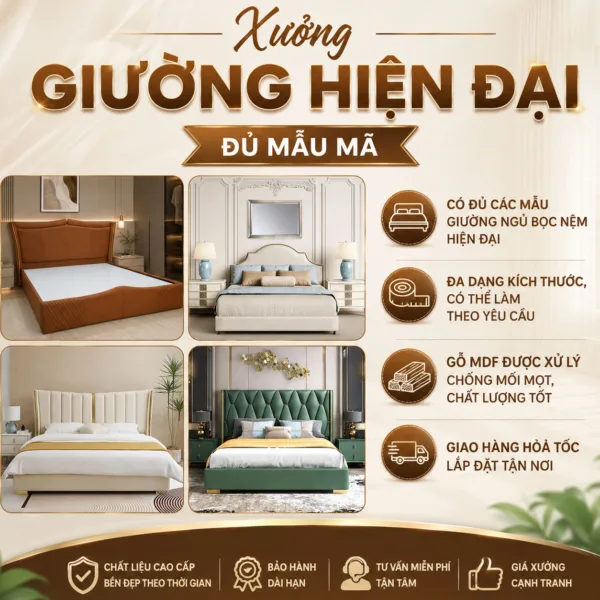 Xưởng Sản Xuất Giường Bọc Nệm - Đầy Đủ Mẫu Mã - Đa Dạng Kích Thước - Sang Trọng - Giá Rẻ