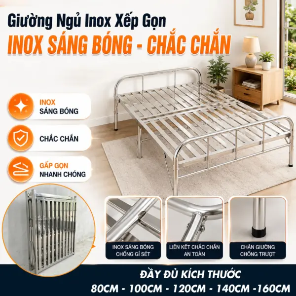 [Có rộng 0.8m, 1m, 1.2m, 1.4m, 1.6m] Giường Inox Xếp Gọn Thương Hiệu DAKITA [INOX SÁNG ĐẸP - CHẮC CHẮN]