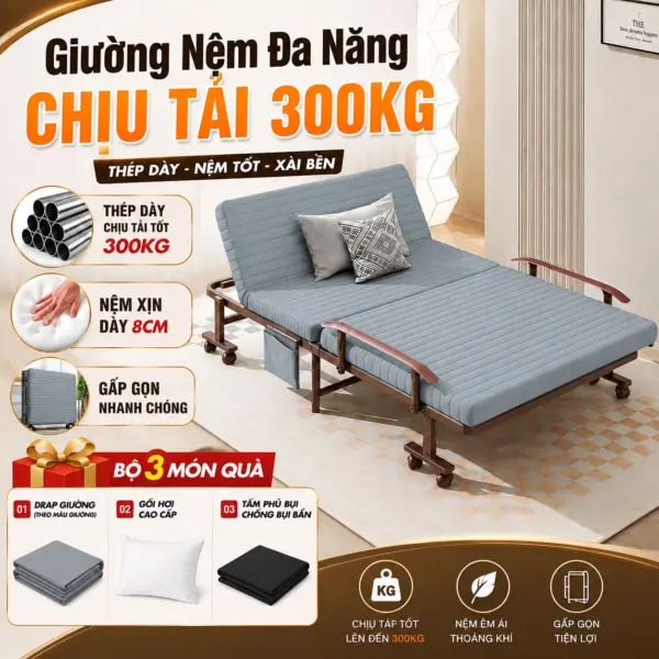[NỆM DÀY ÊM, NÂNG CAO ĐẦU] Giường Nệm Đa Năng DAKITA Đa Dạng Kích Thước  0.7m, 0.8m, 0.9m, 100cm, 120cm