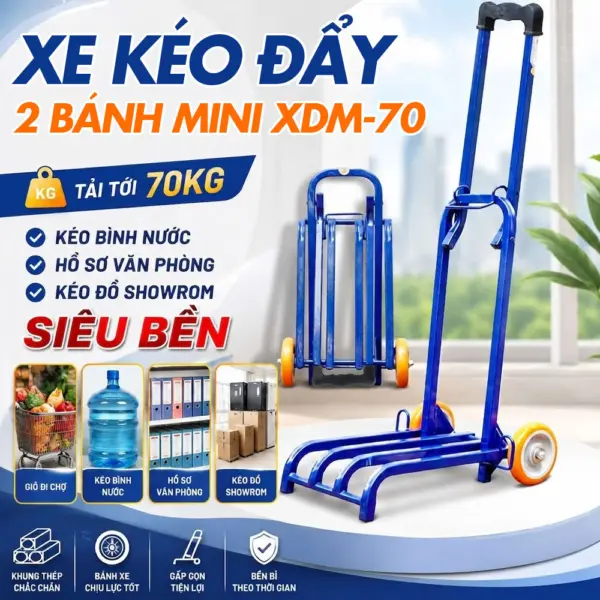 Xe Kéo Đẩy Giỏ Đị Chợ, Tải Tới 70KG, Kéo Bình Nước, Hồ Sơ Văn Phòng, Kéo Đồ Showrom, SIÊU BỀN