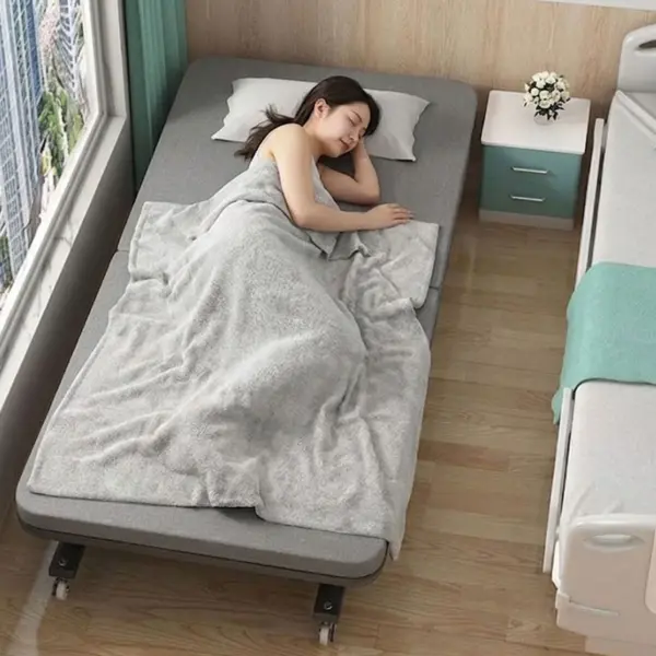 [Nệm Dày | Bánh Xe Tiện Dụng] Giường Ngủ Có Nệm Gấp 2 Đoạn Nằm Êm Ái Cho Tạp Hoá/Văn Phòng