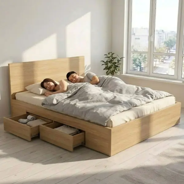 Giường Ngủ Gỗ MDF Có Ngăn Kéo Cho Chung Cư Căn Hộ