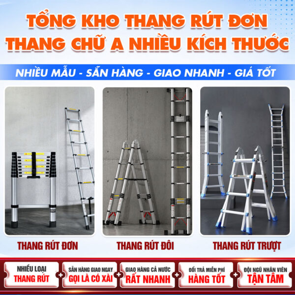 Tổng Kho Thang Rút Đơn Thang Chữ A Nhiều Kích Thước Phù Hợp Với Nhiều Nhu Cầu