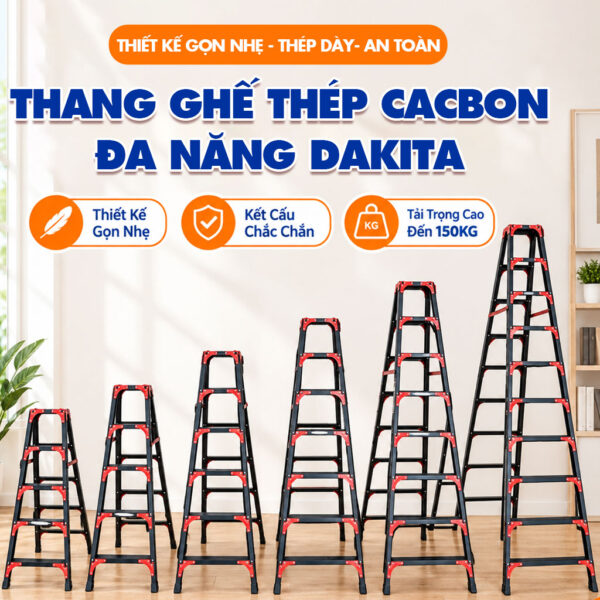Thang Ghế Thép Cacbon Đa Năng Bản To Vân Chống Trượt DAKITA