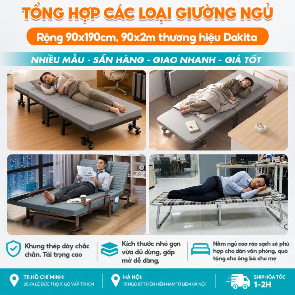 Tổng Hợp Các Loại Giường Ngủ Rộng 90x190cm, 90x2m Thương Hiệu Dakita
