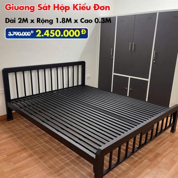 [Rộng 1.8m] Giường Sắt Hộp Kiểu Đơn Đen