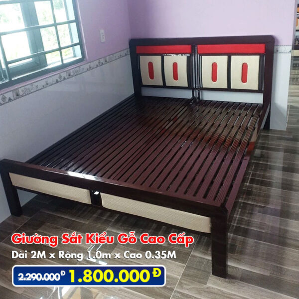 [Rộng 1m] Giường Sắt Kiểu Gỗ Cao Cấp DAKITA