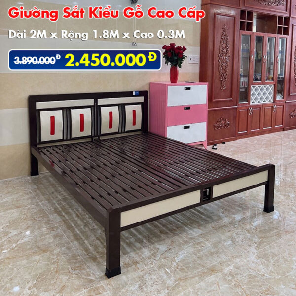 [Rộng 1.8M] Giường Sắt Kiểu Gỗ Cao Cấp DAKITA