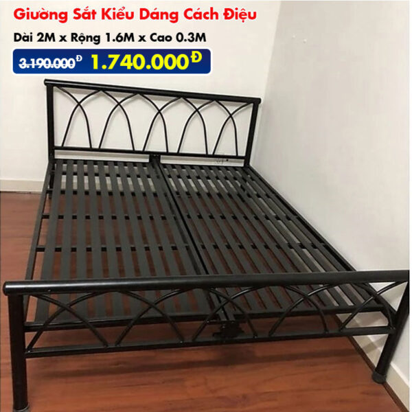 [Rộng 1.6m] Giường Sắt Kiểu Cách Điệu DAKITA Đen