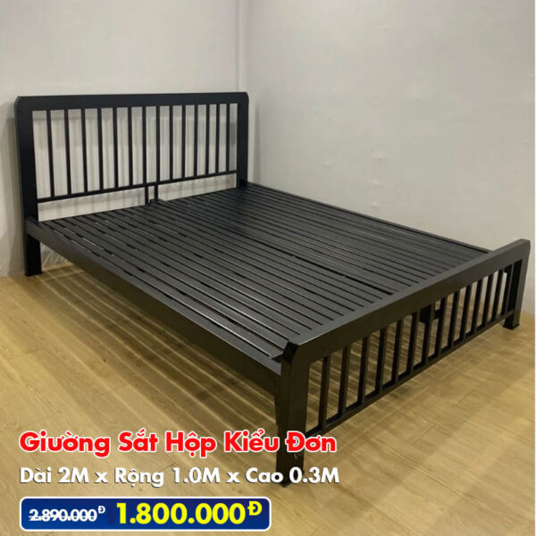 [Rộng 1m] Giường Sắt Hộp Kiểu Đơn Đen
