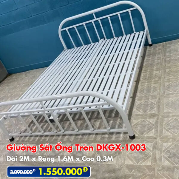 [Rộng 1.6m] Giường Sắt Ống Tròn DAKITA DKGX-1003 Trắng