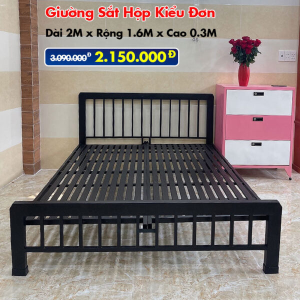 [Rộng 1.6m] Giường Sắt Hộp Kiểu Đơn Đen